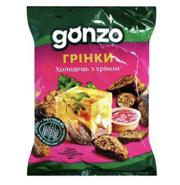 Сухарики Gonzo житні 90г смаком холодцю з хріном